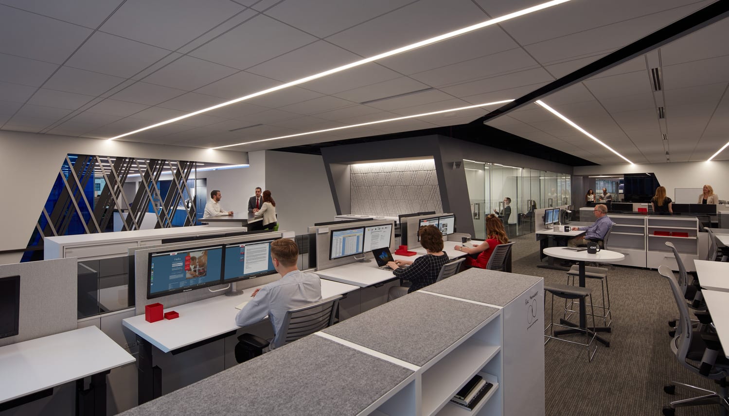 Work area at CNA Headquarters The CNA logo impacts the design of the major work areas