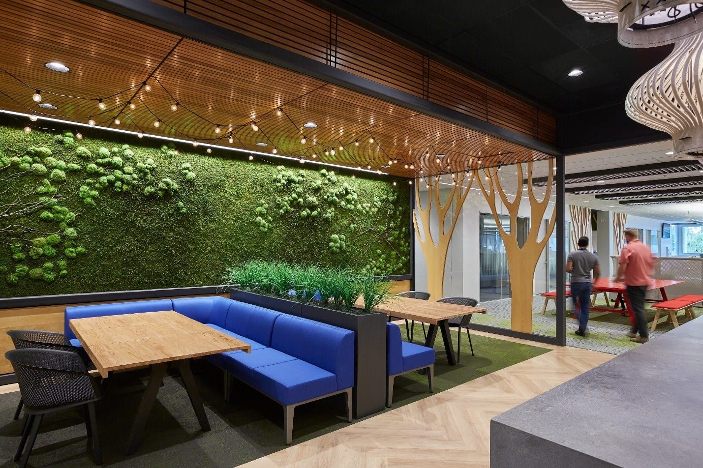 conf raleigh Biophilic elements in an employee cafe area