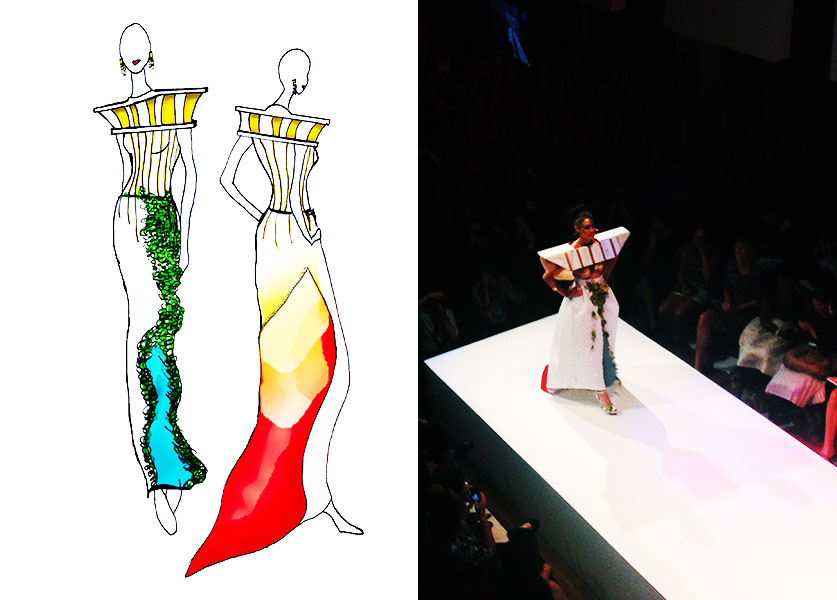 John F. Kennedy-inspired gown for IIDA MAC's Cosmo Couture.