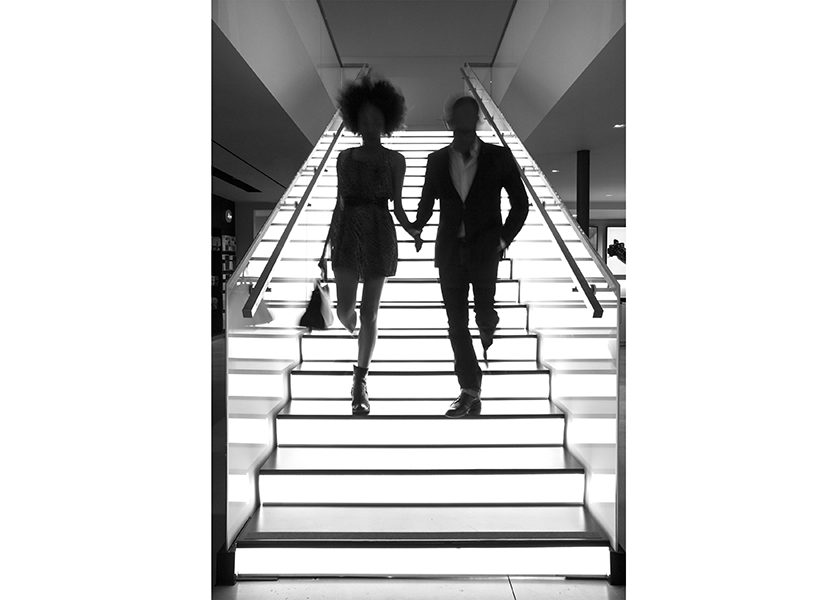 At Leica’s global flagship store, a central stair is lit from within. Photo by Art Gray.