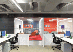 Personalized work areas at LinkedIn in Toronto. Photo by Eric Laignel.