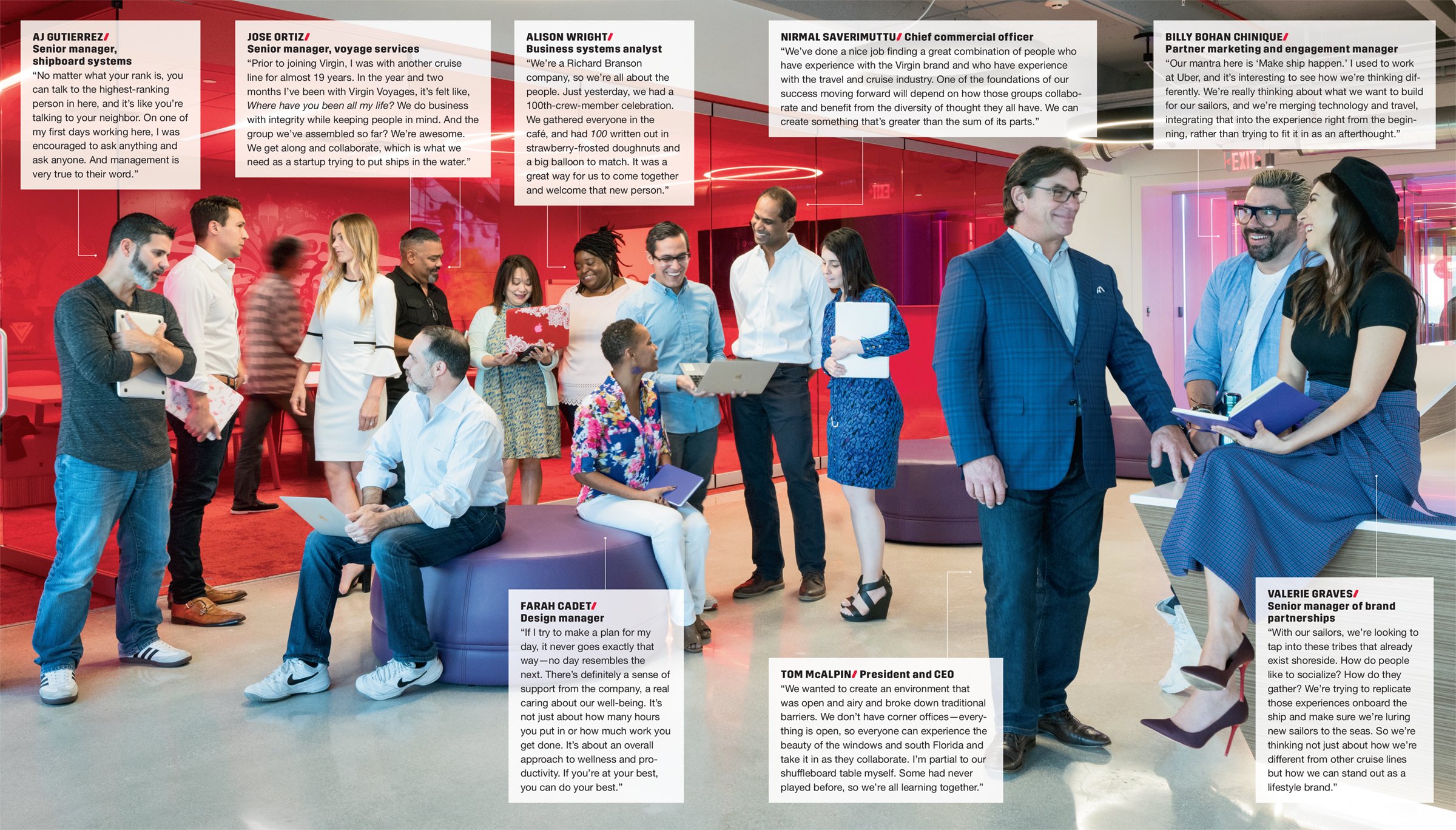 Virgin Voyages team members in their new space