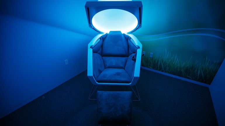 A SomaDome Meditation Pod, similar to one used at onsite health centers in IA Interior Architects’ portfolio projects.