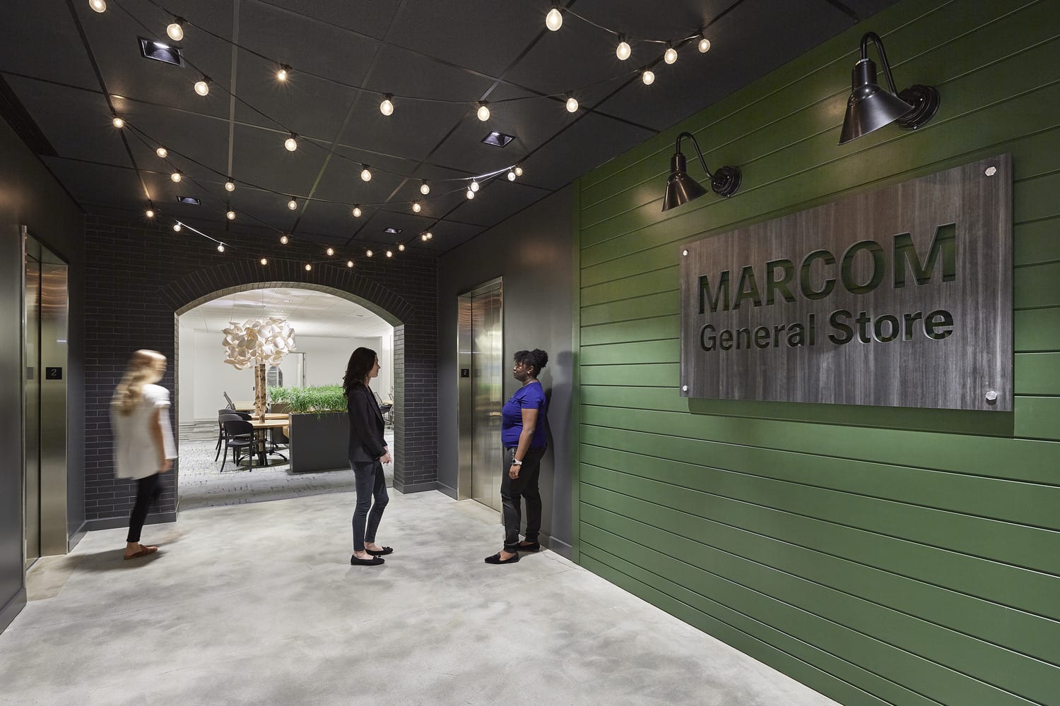 Elevator lobby experiential graphic design in Raleigh