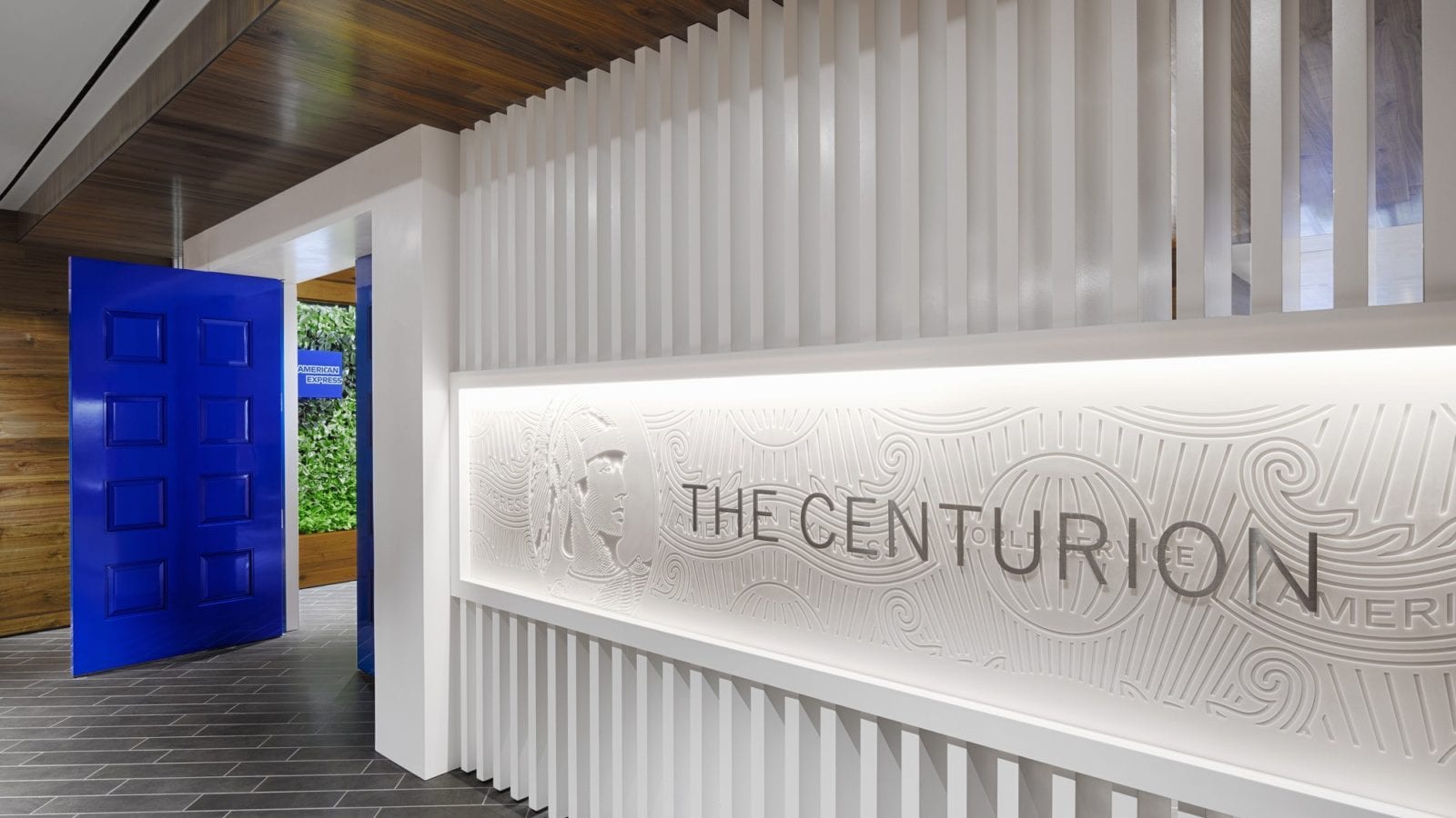 This blue door is indicative of all Centurion Lounge location.