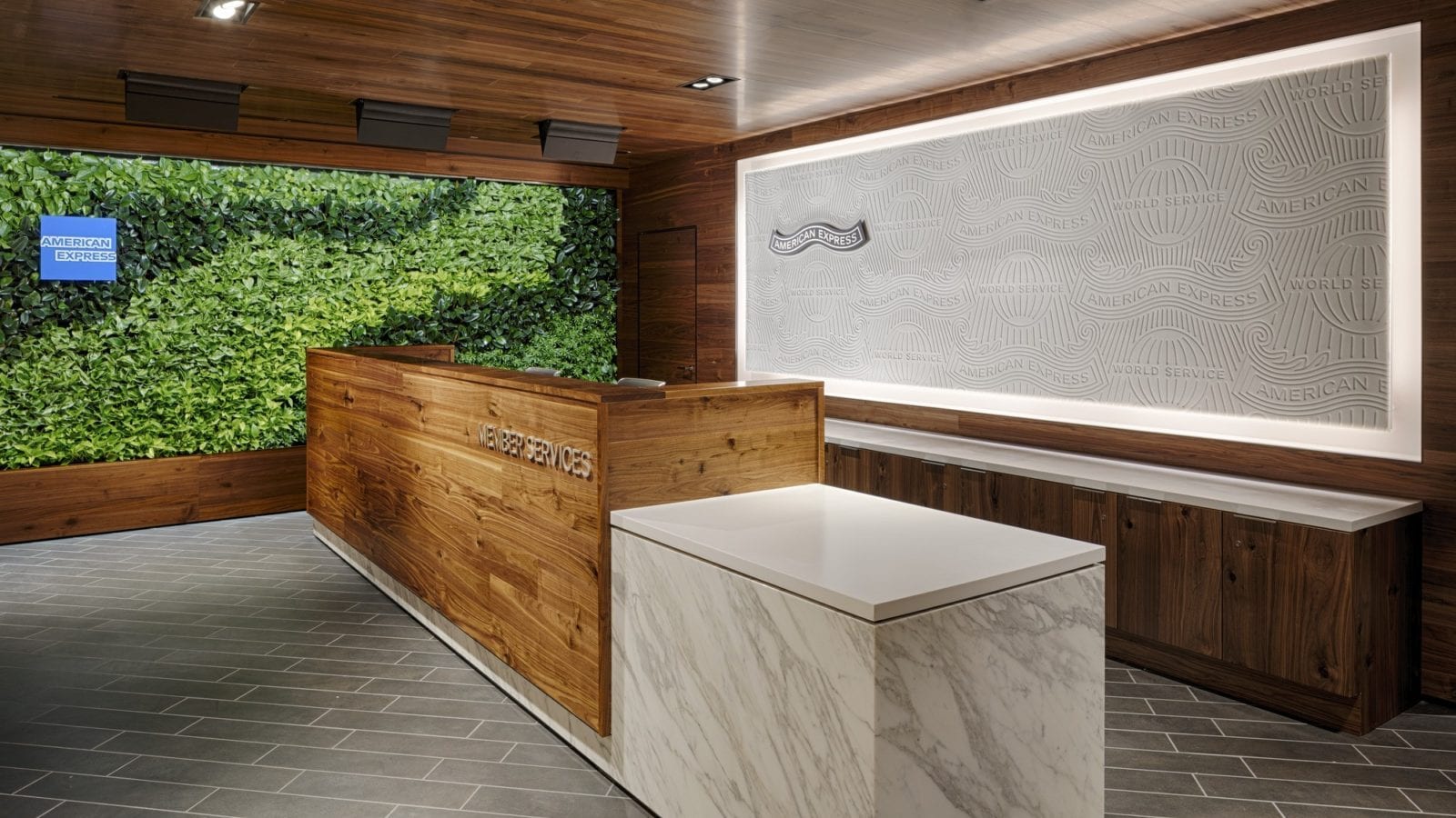 The reception area at the American Express Centurion Lounge