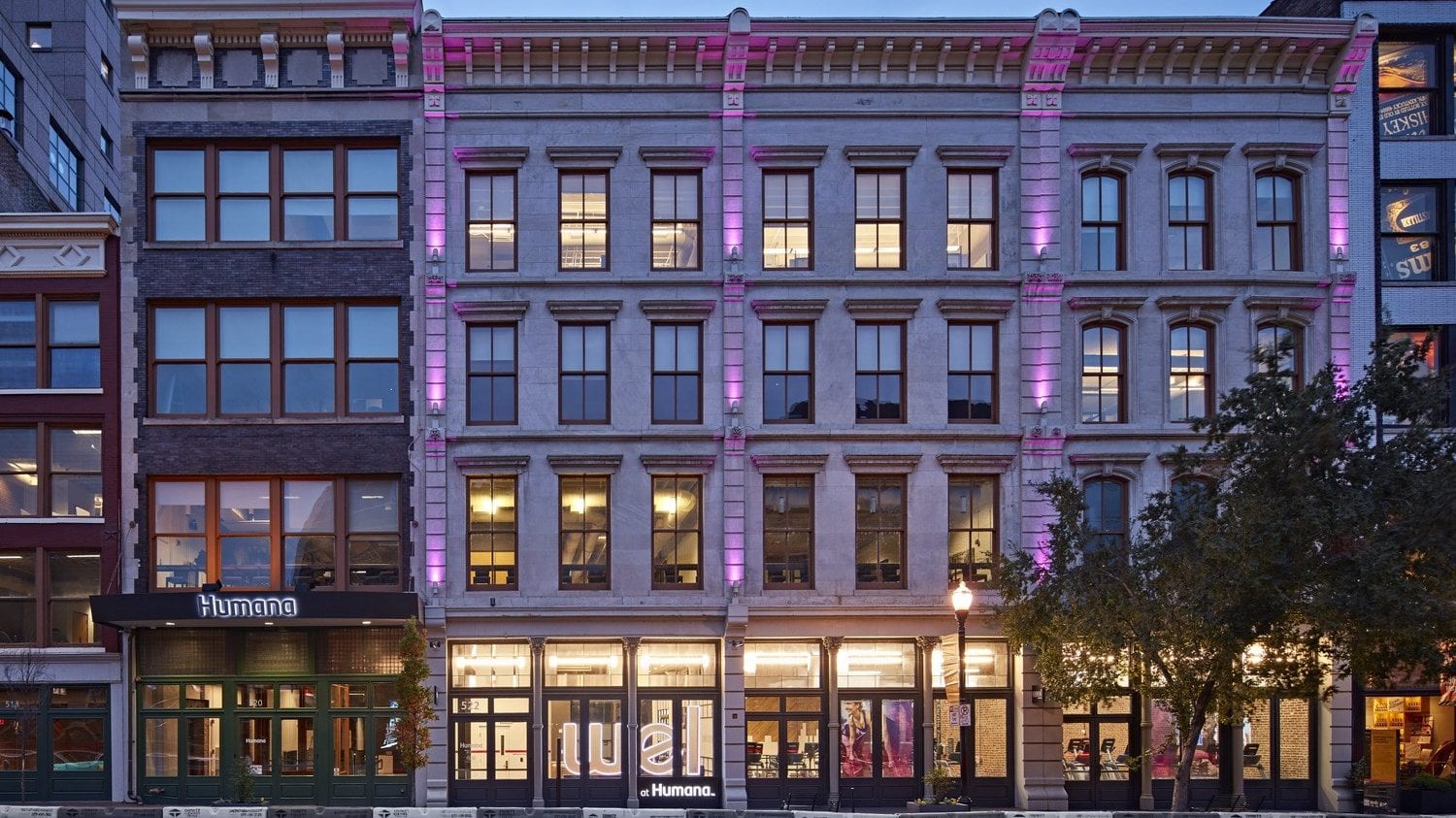 The facade of Wel at Humana fitness center in Louisville KY