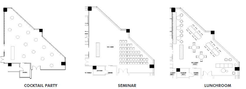 5 models of various functional uses of space in a law office