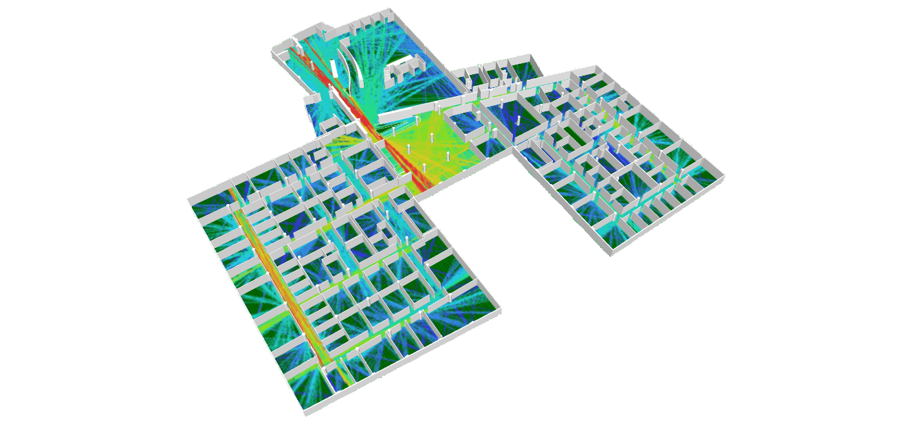 vga Figure 1 – VGA with a 3D view of the workspace. Red areas are more visually connected spaces; blue areas are less visually connected.