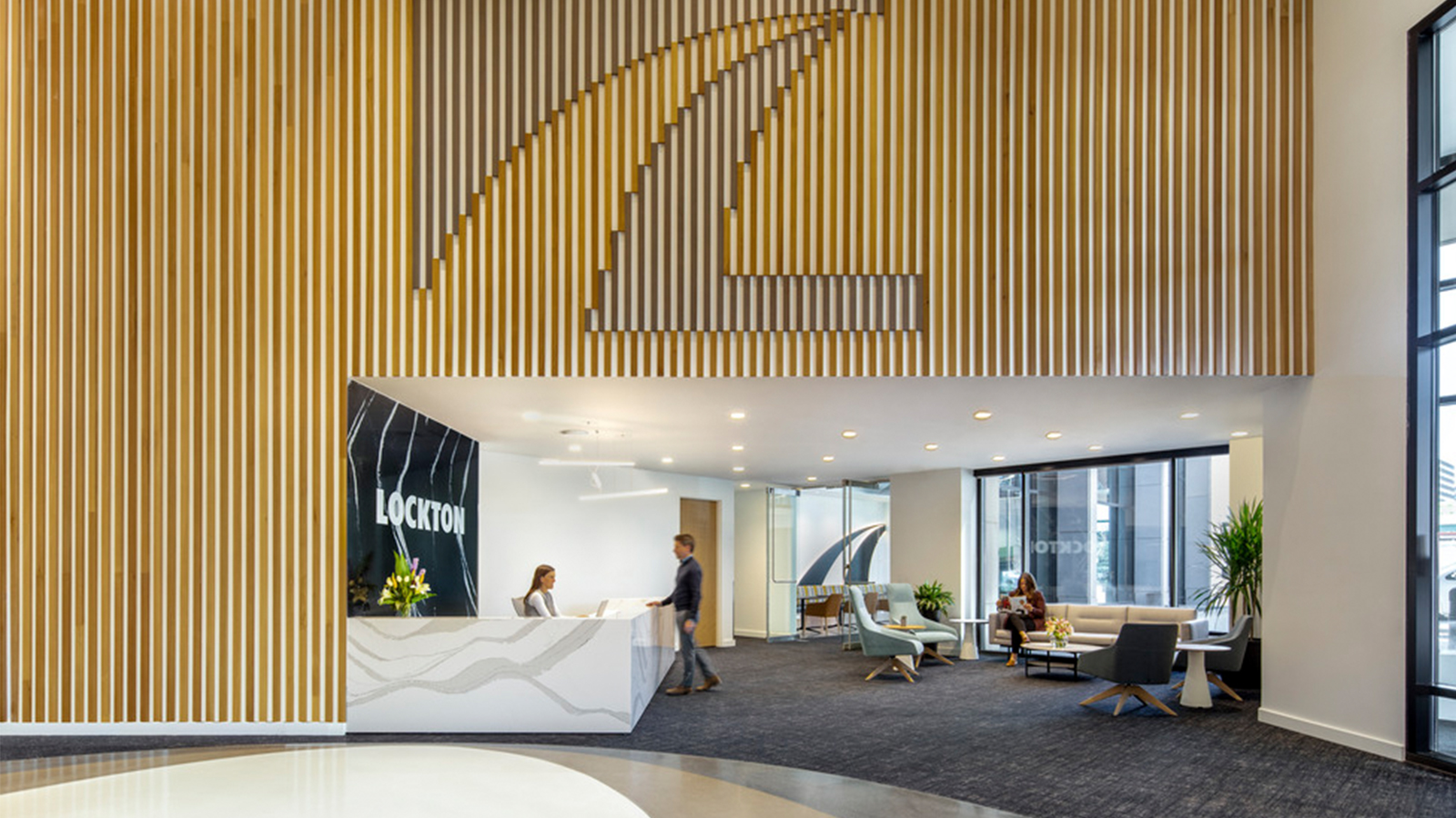 Lockton lobby wood slat wall