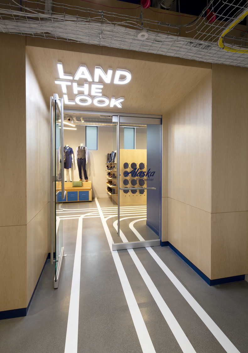 Alaska Airlines Company Store and Uniform Fit Center, Sea-Tac Airport, Seattle Alaska Airlines Uniform Fit Center, Sea-Tac Airport, Seattle. Photography © Wade Trenbeath/Best Good Things Studio.