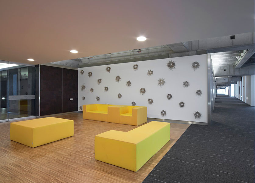 A seating area at Bancolombia in Medellin. Photo by Eric Laignel.