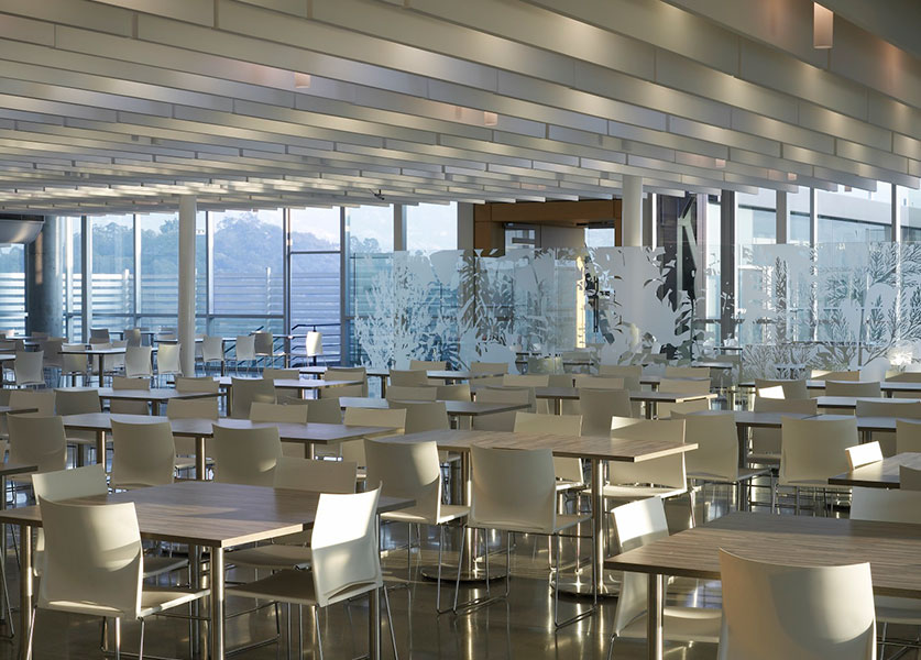 One of several cafeterias at Bancolombia. Photo by Eric Laignel.