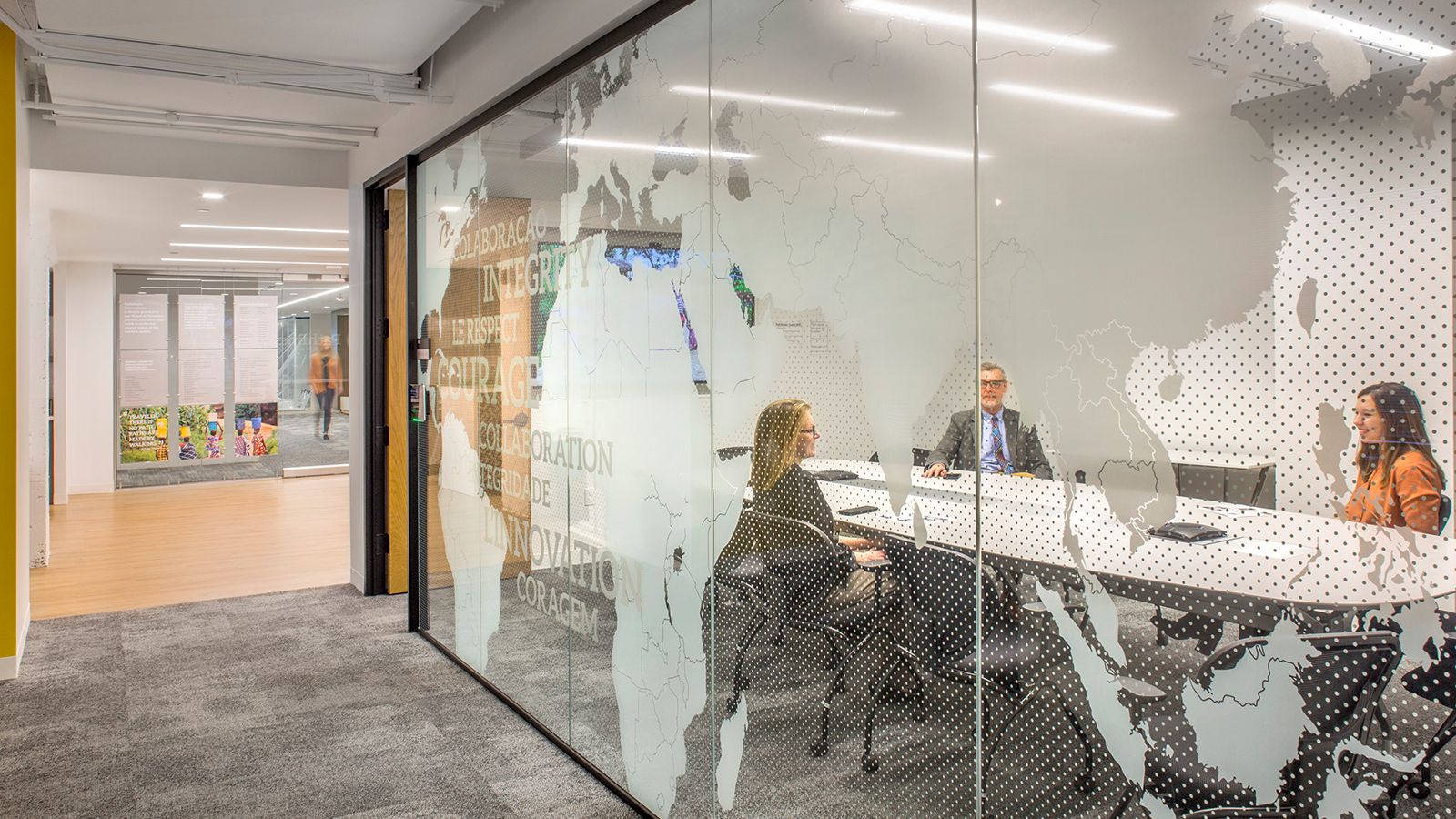 A glass partition at a non-profit meeting room.