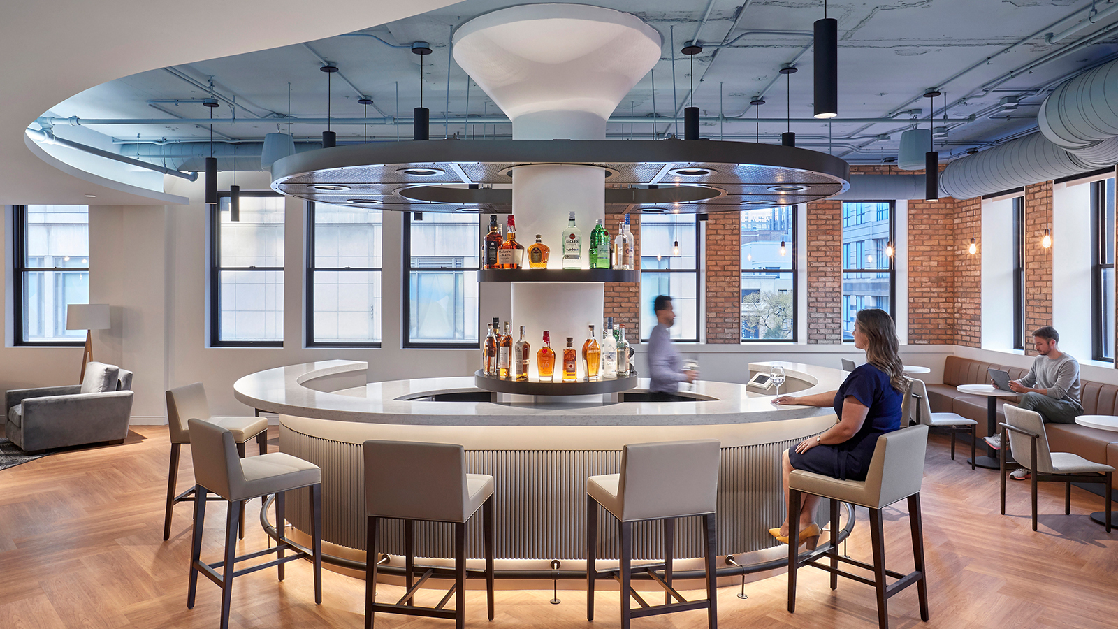 An entertainment area for clients in the Leviton showroom.