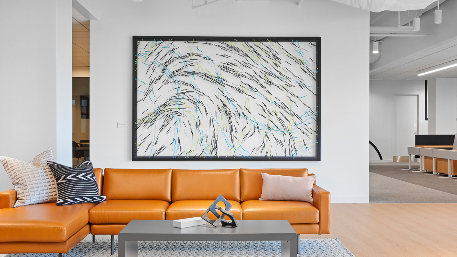 Waiting area at the Acoustic workplace in Dunwoody, Georgia.