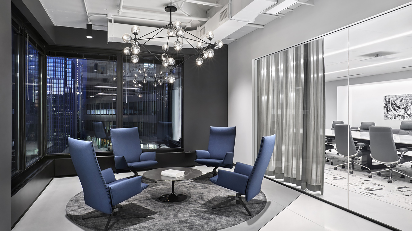 Casual seating outside of an RSM conference room.