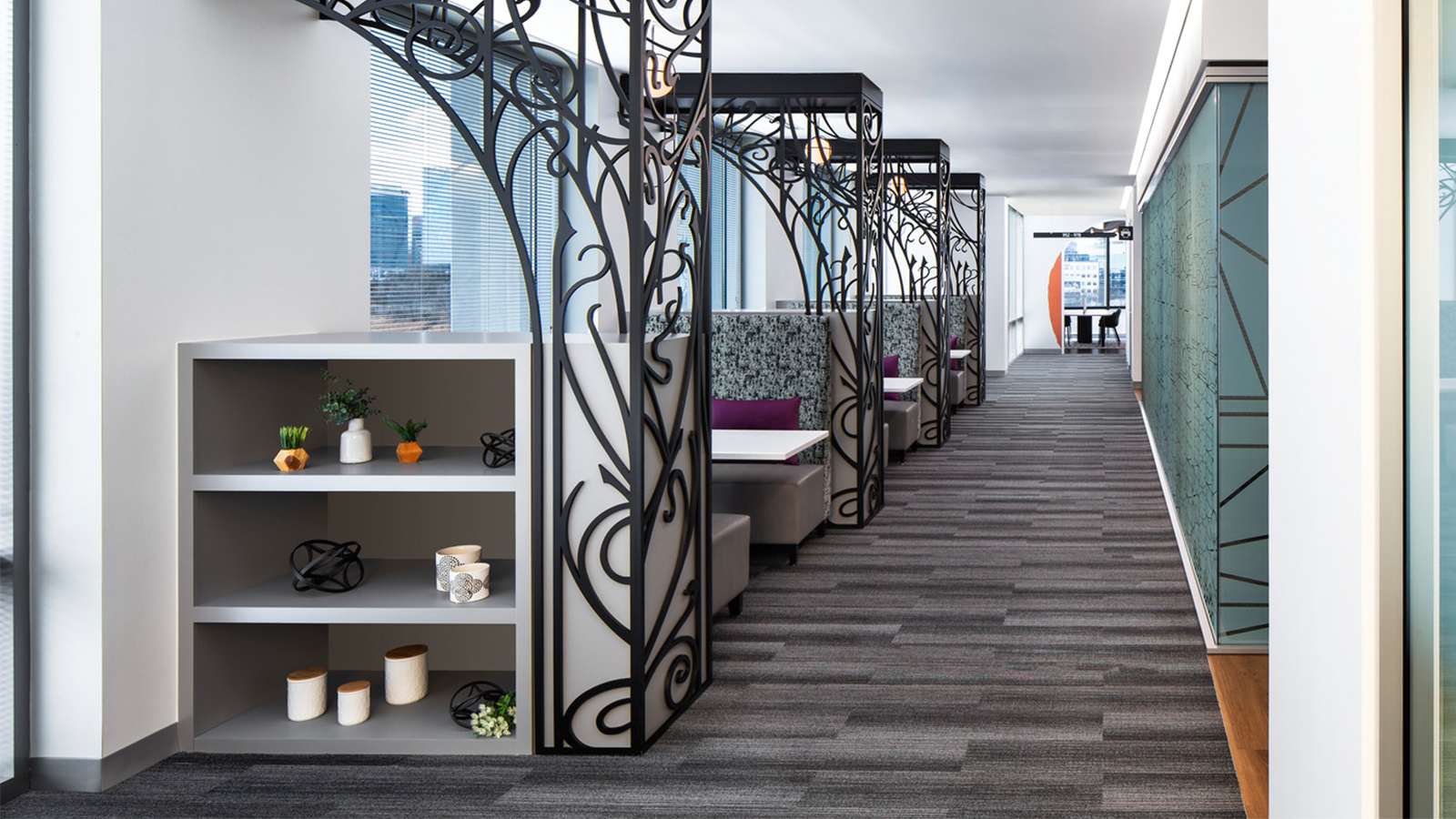 Window line with booths for working