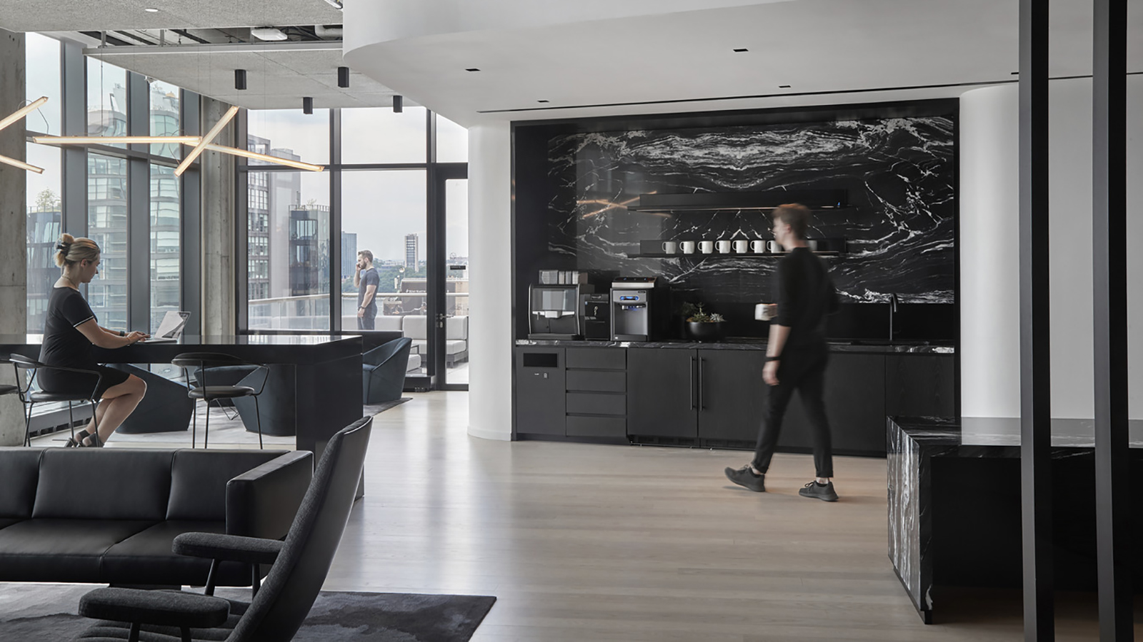 A café space at Yext offers impressive views and exterior access.