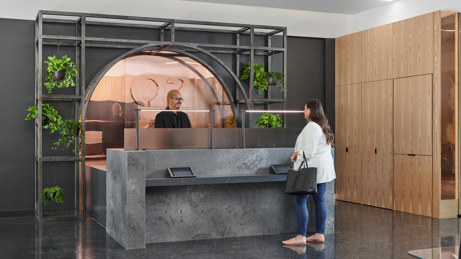 The reception desk at Q2's