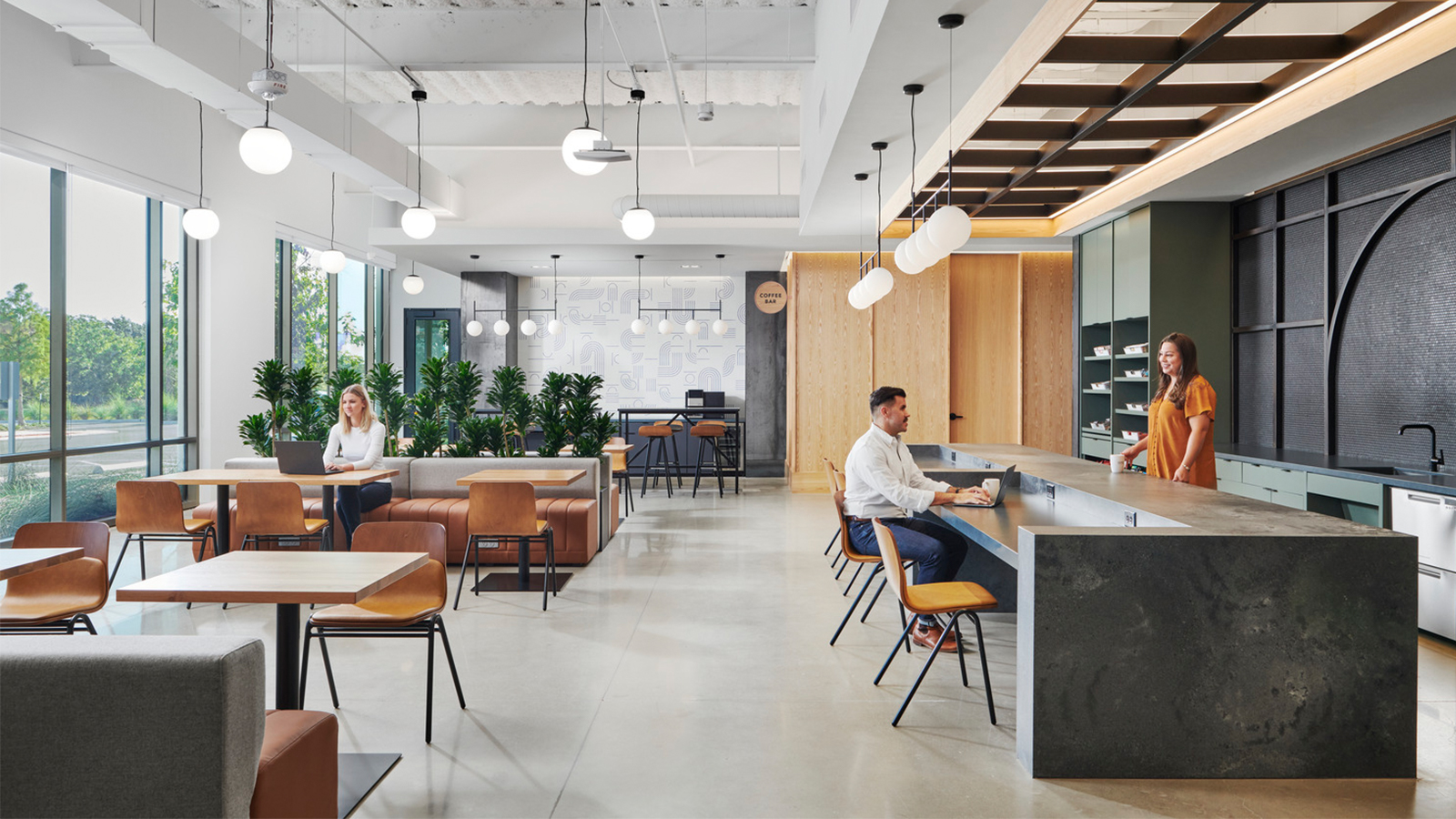 An open work zone and kitchen space in Austin