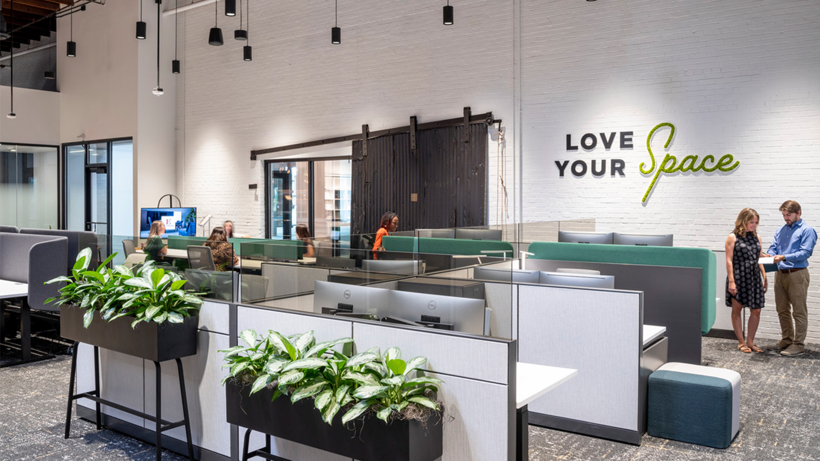 Open office at Interior Elements' Charlotte showroom